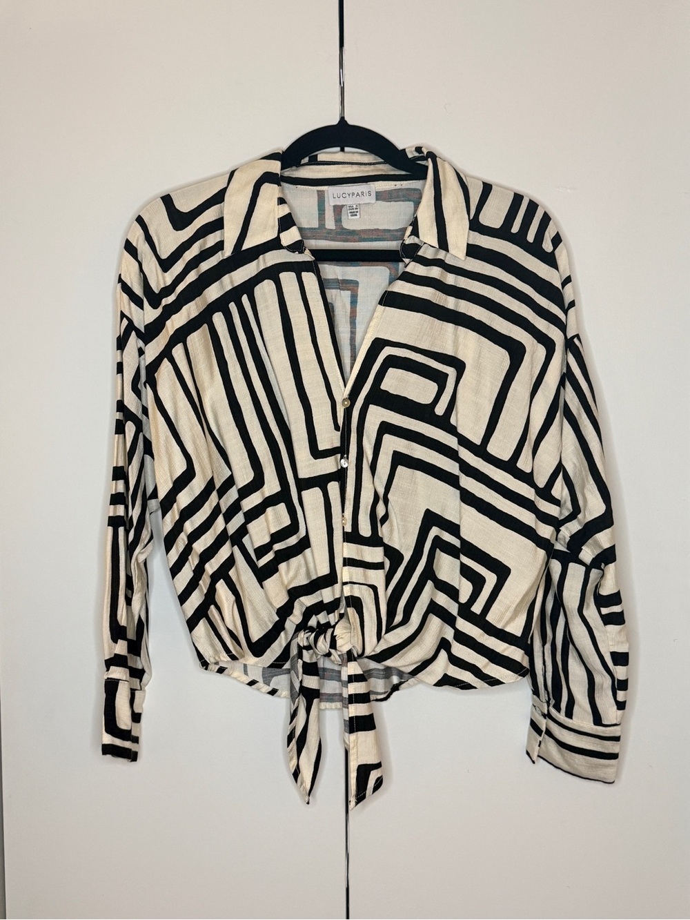 Lucy Paris Rue Geometric Printed Tie-Front Blouse